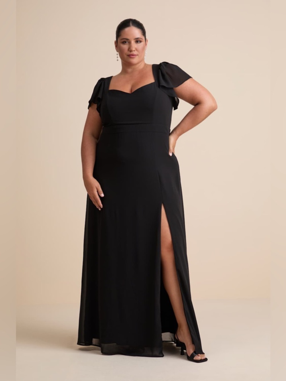 LULU'S Simply Delightful Black
Tie-Back Flutter Sleeve Maxi
Dress - Picture 11 of 12